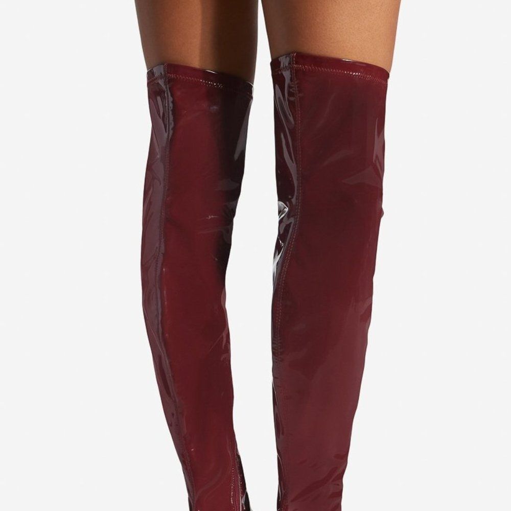 Shoe Dazzle Burgundy Patent Over-the-Knee Stiletto Boots - Picture 8 of 8